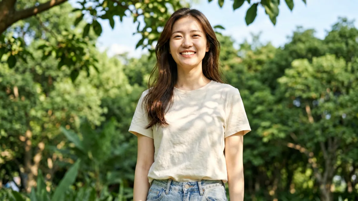 御梦子户外主题糖心视频封面，自然光线与户外场景相结合的人物全景